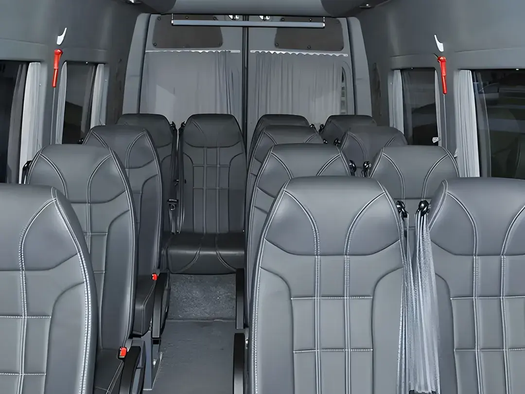 Mercedes Sprinter minibus interior with grey leather passenger seats