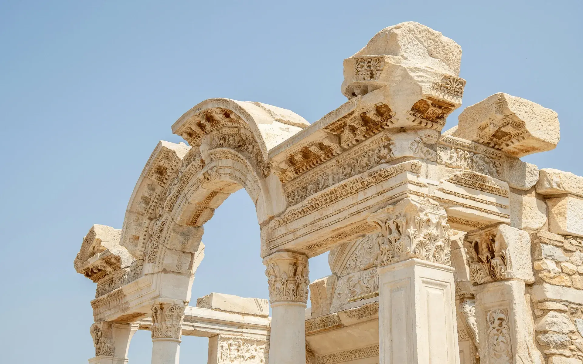The carved arch of the Temple of Hadrian on Curetes Street in Ephesus