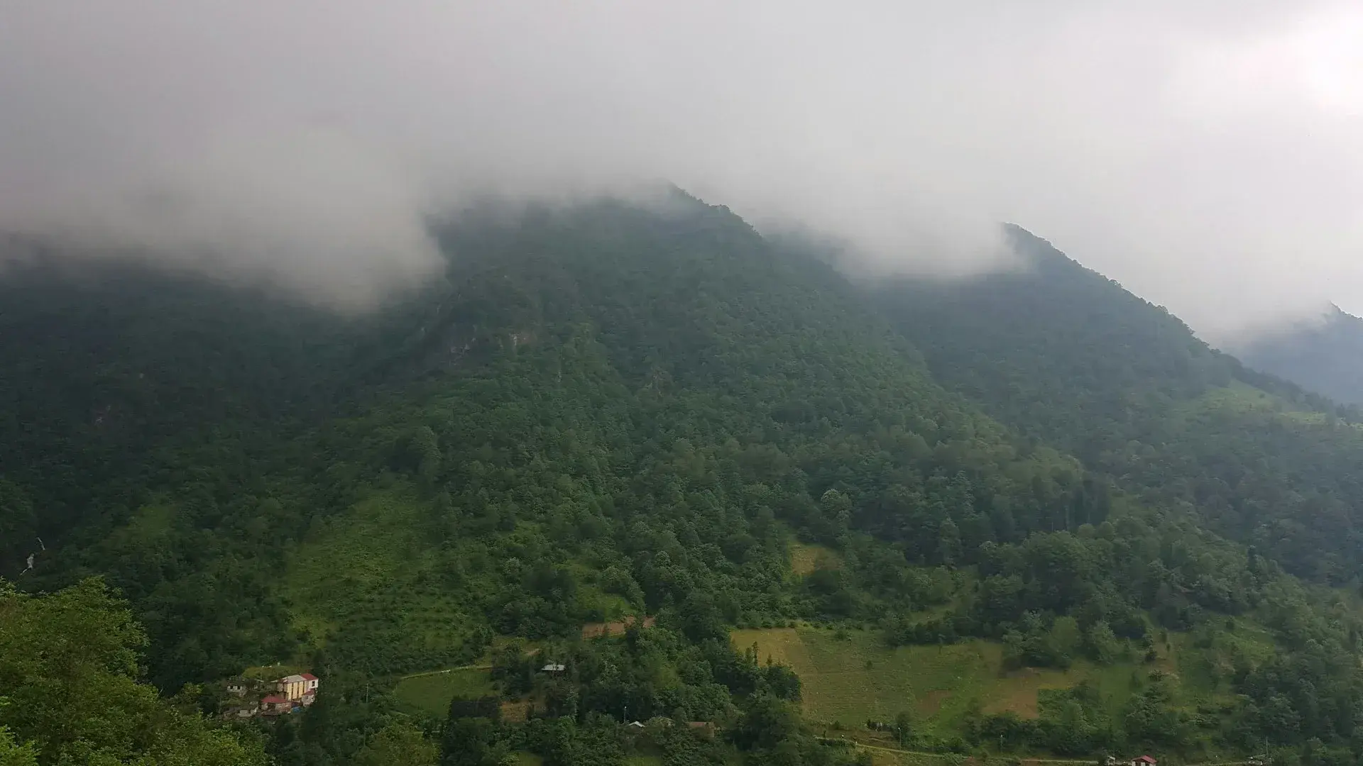 Cloud sitting on the green ridges of the Eastern Black Sea