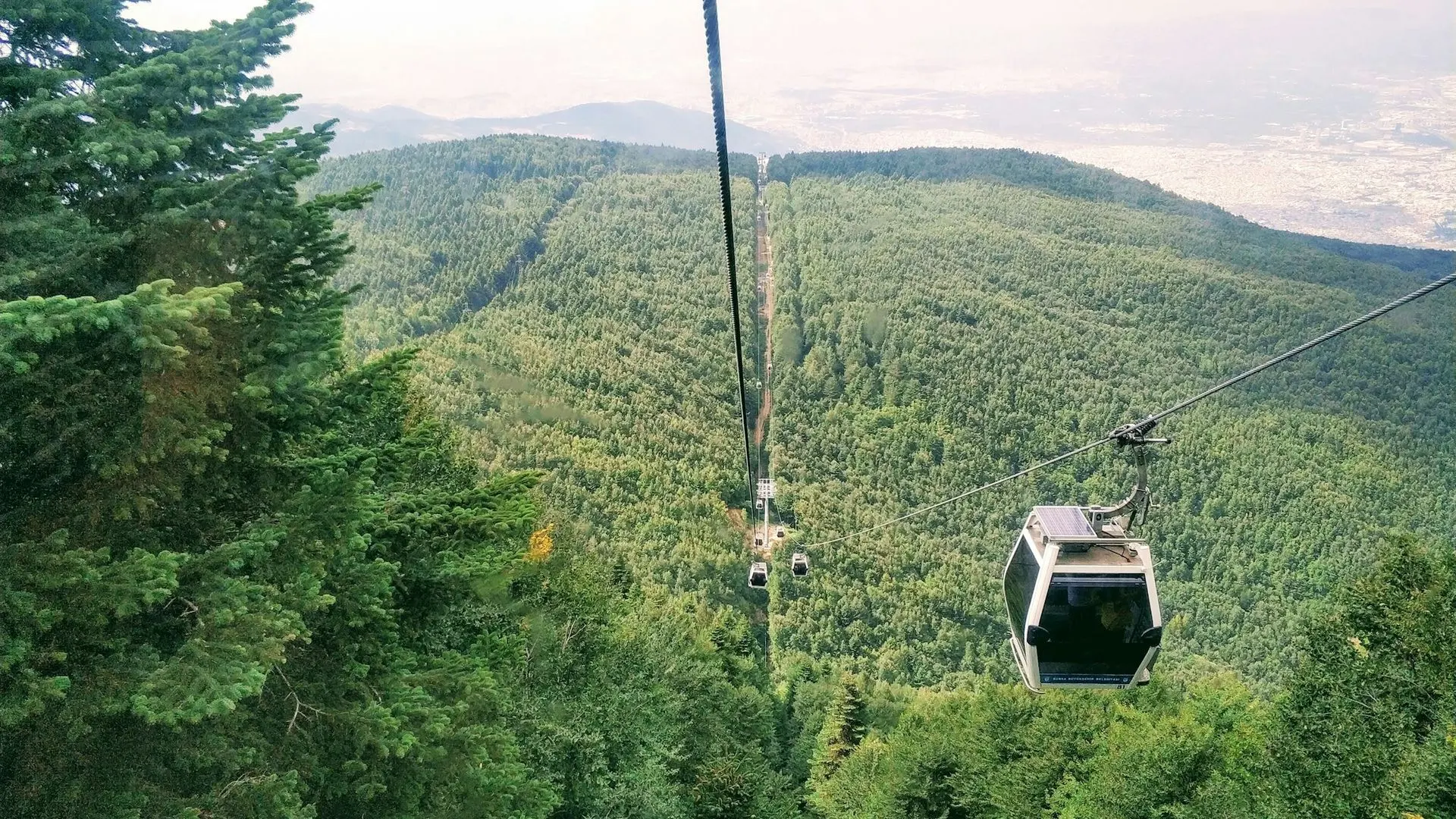 The Bursa cable car climbing through the forest towards Uludağ